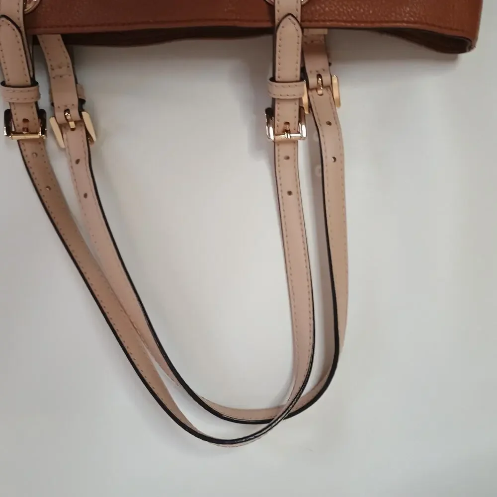 Michael Kors Bedford Pebbled Leather Tote Bag Brown Shoulder Pocket Purse Medium